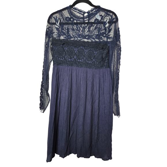 Sundance 4 Navy Blue Sheer Lace Boho Dress Romantic Shift Western Cottage - Picture 3 of 3